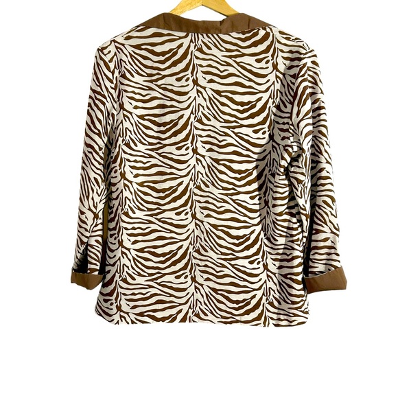 Grace Chuang Vintage Brown & White Zebra Print Open Blazer Jacket, Size Small - Picture 2 of 10